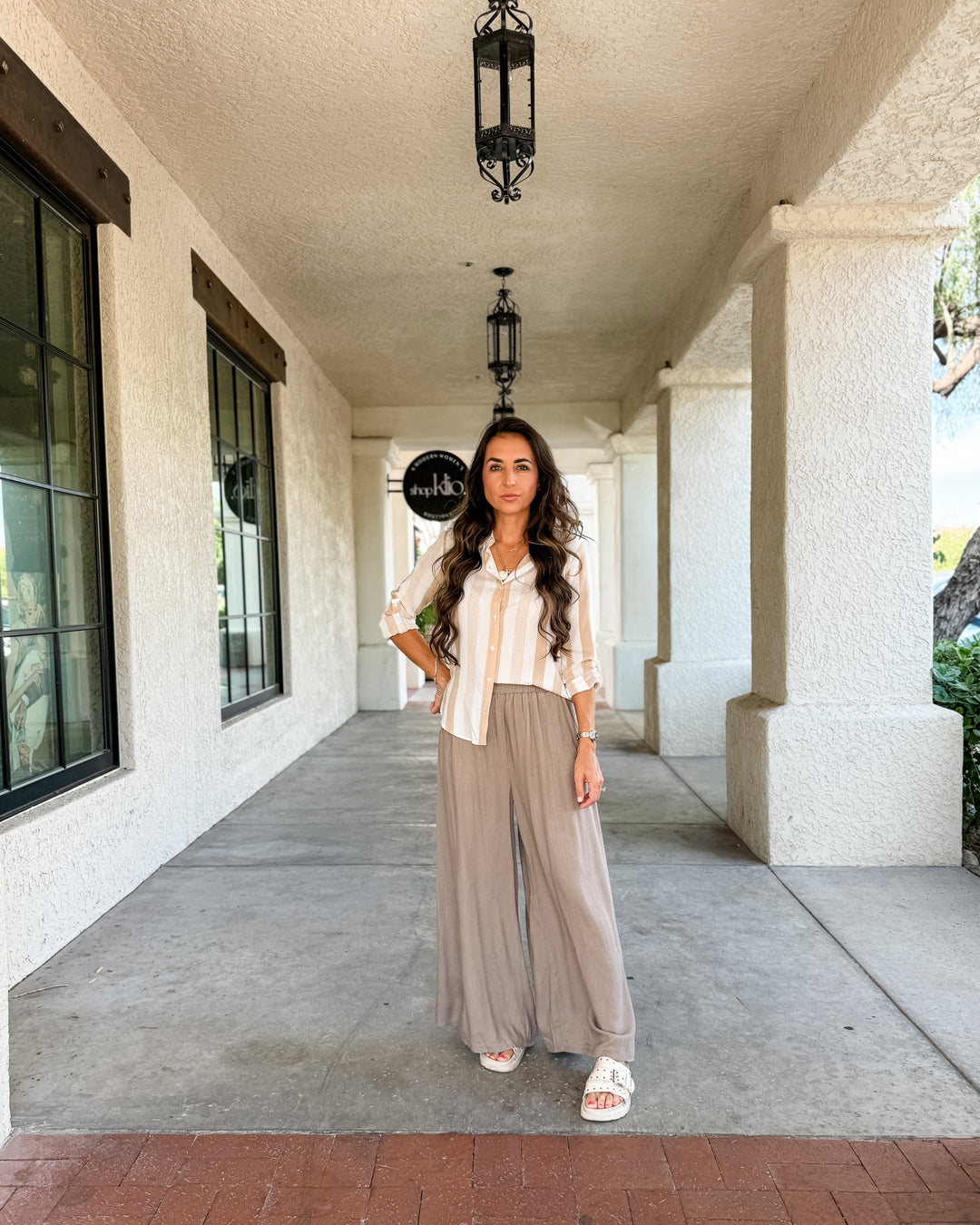 The Jamie Striped Top - Taupe