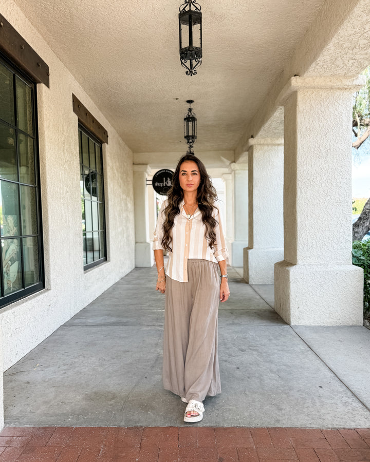 The Jamie Striped Top - Taupe