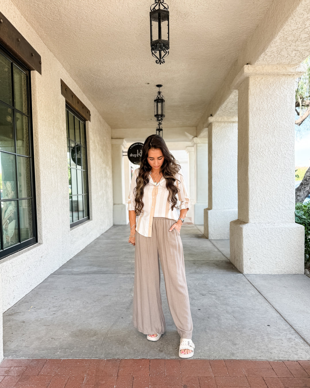 The Jamie Striped Top - Taupe