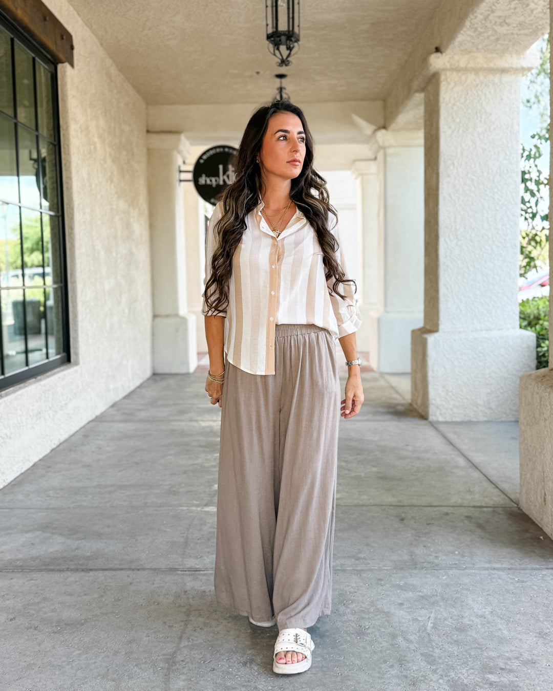 The Jamie Striped Top - Taupe