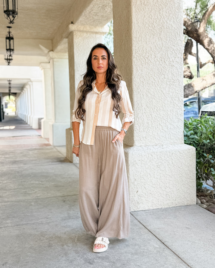 The Jamie Striped Top - Taupe