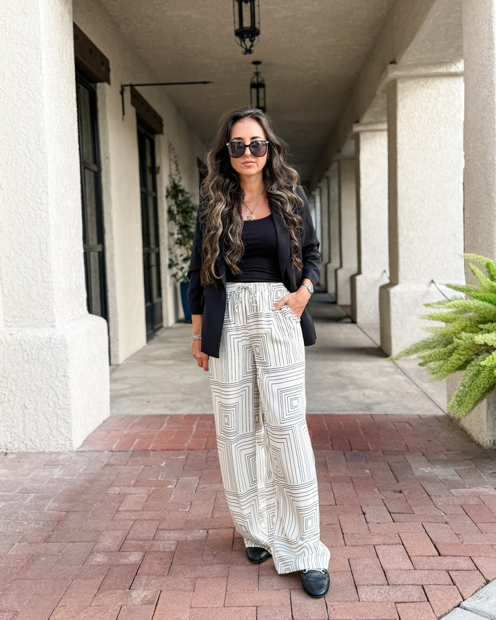 The Sarah Printed Wide Leg Drawstring Pants