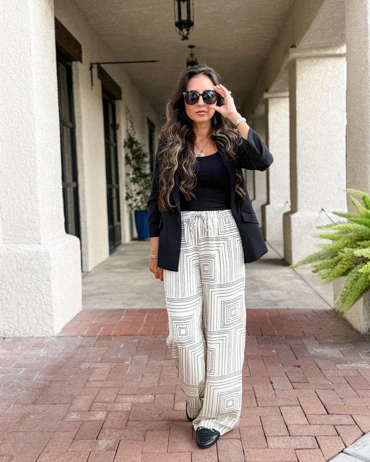The Sarah Printed Wide Leg Drawstring Pants