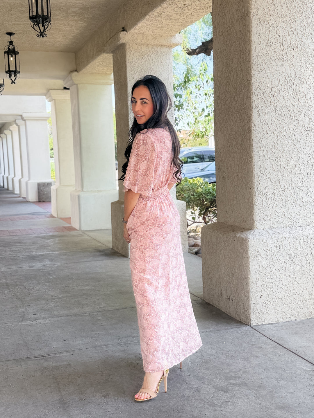 The Celeste Floral Flutter Sleeve Smocked Maxi Dress - Mauve