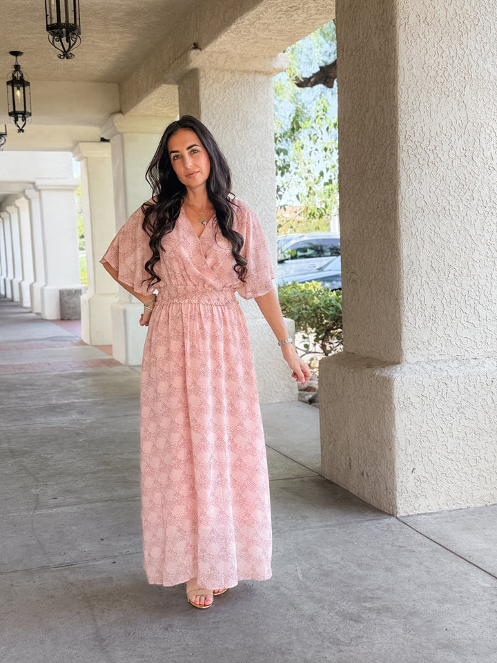 The Celeste Floral Flutter Sleeve Smocked Maxi Dress - Mauve