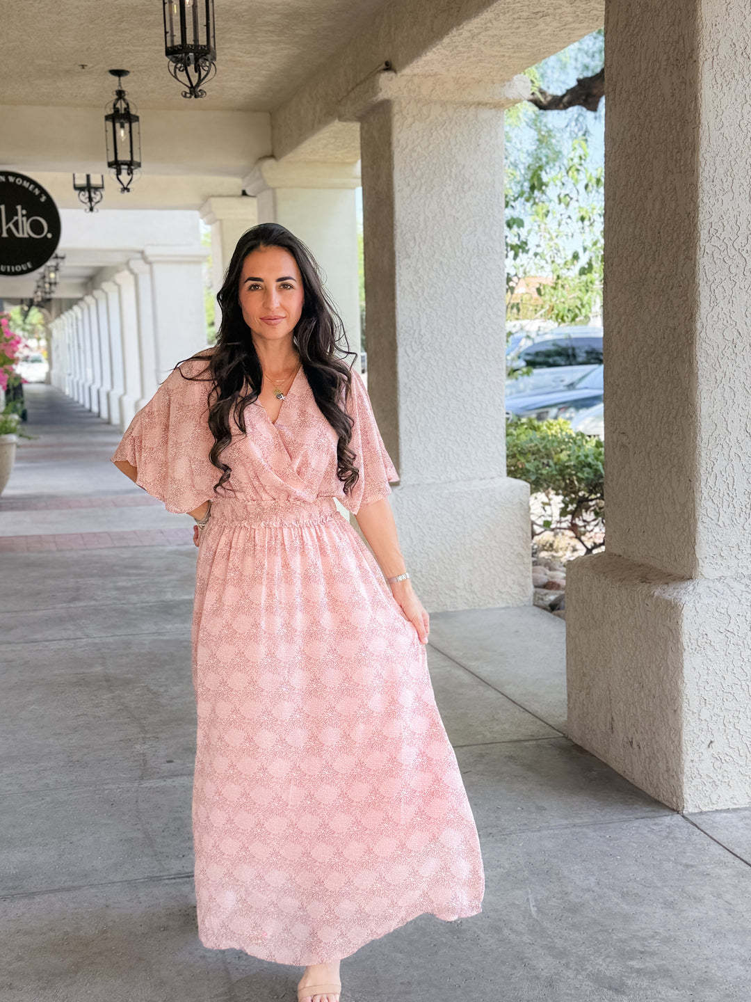 The Celeste Floral Flutter Sleeve Smocked Maxi Dress - Mauve