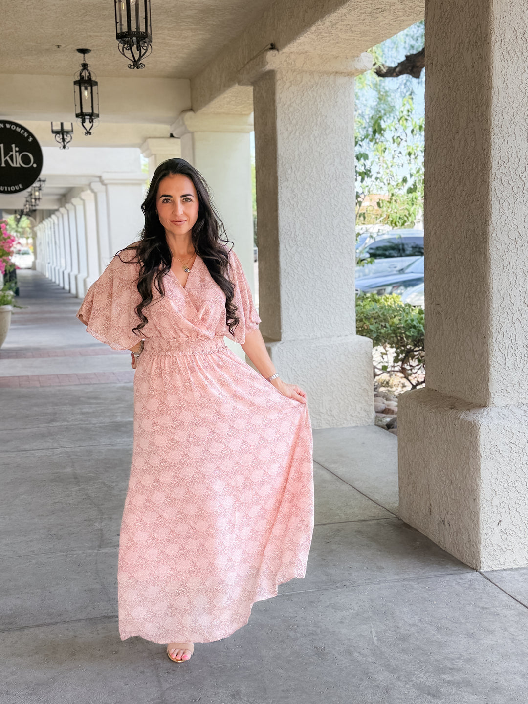 The Celeste Floral Flutter Sleeve Smocked Maxi Dress - Mauve