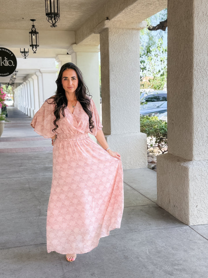 The Celeste Floral Flutter Sleeve Smocked Maxi Dress - Mauve