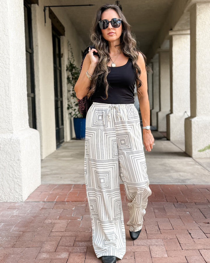 The Sarah Printed Wide Leg Drawstring Pants