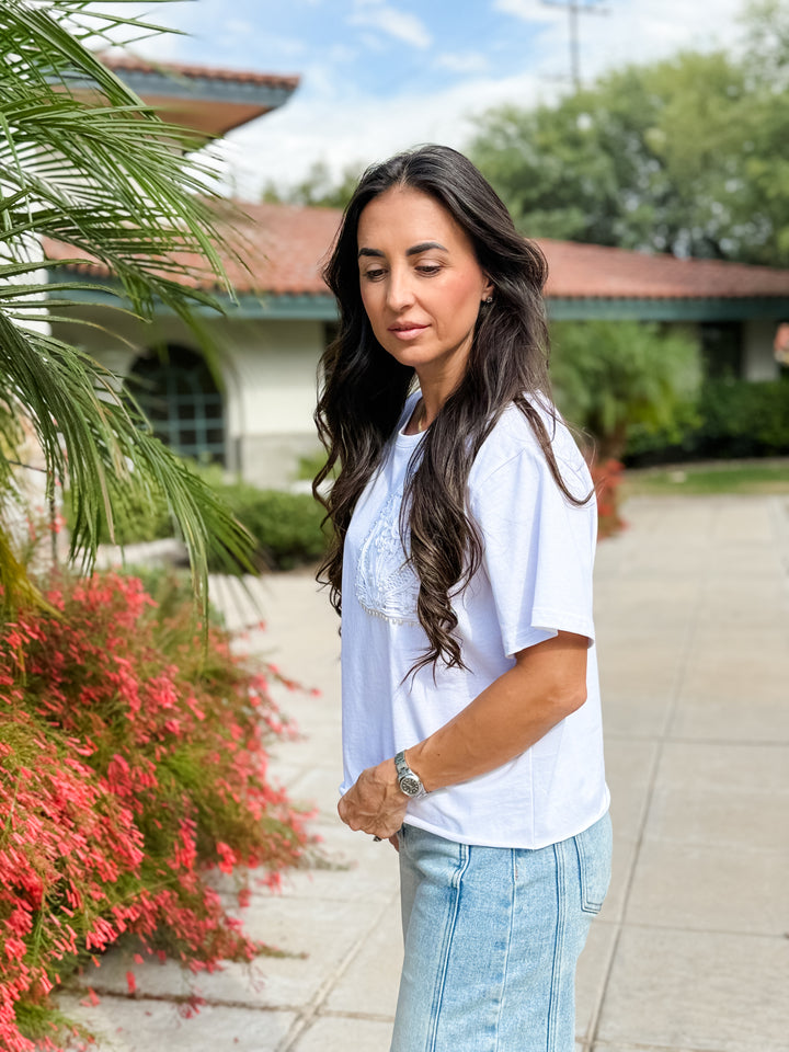 The Crochet Pocket Boxy Tee - White