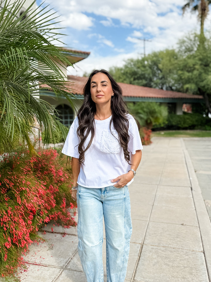 The Crochet Pocket Boxy Tee - White