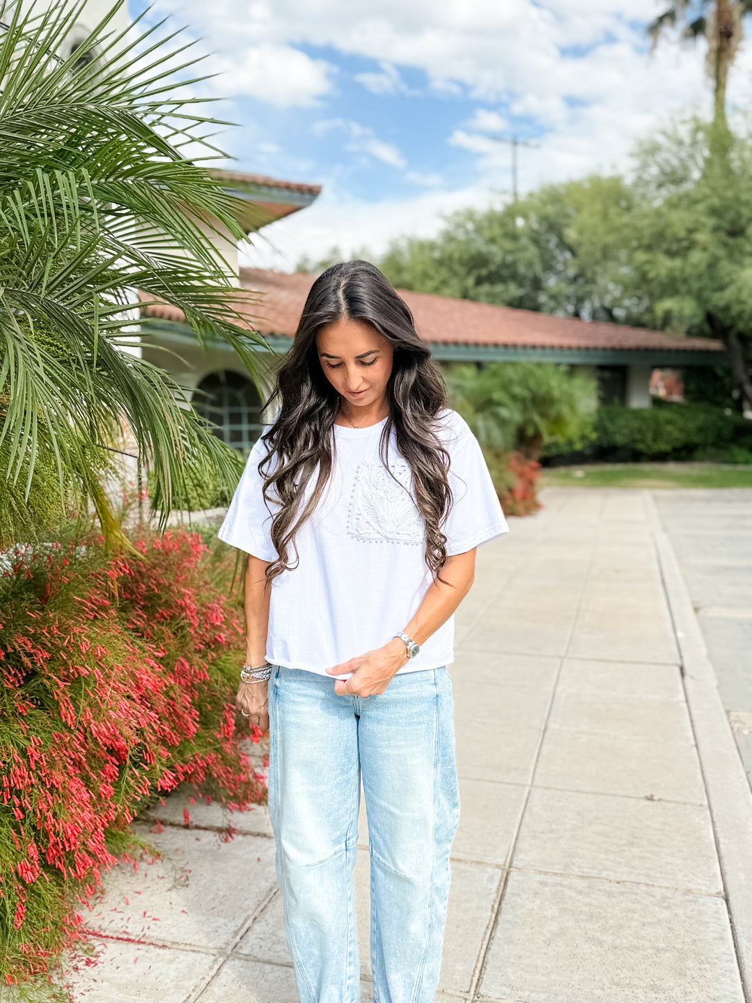 The Crochet Pocket Boxy Tee - White