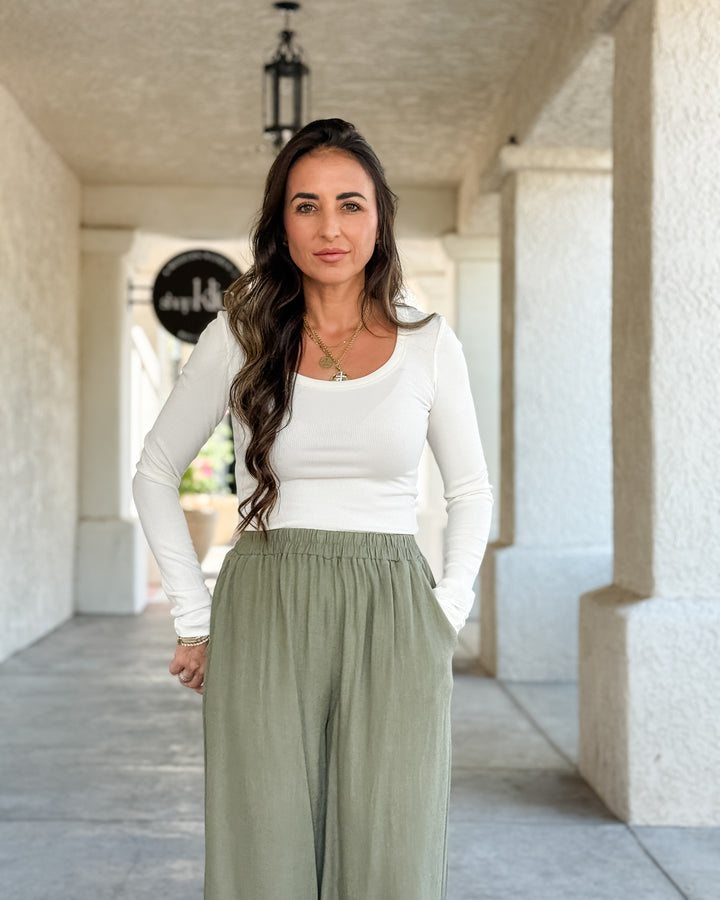 The Molly Daily Linen Pants - Light Olive