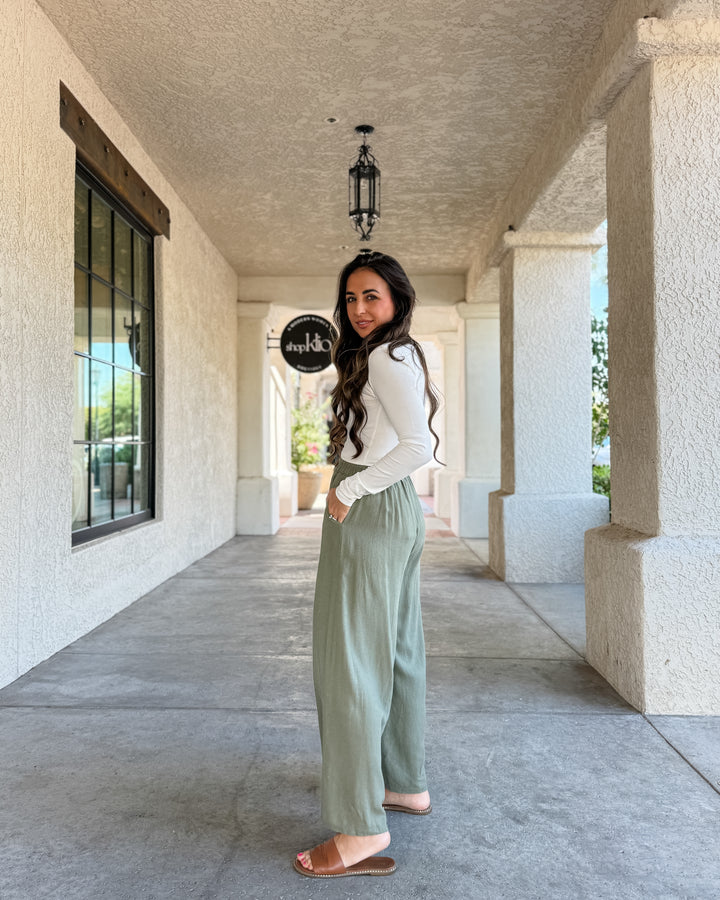 The Molly Daily Linen Pants - Light Olive