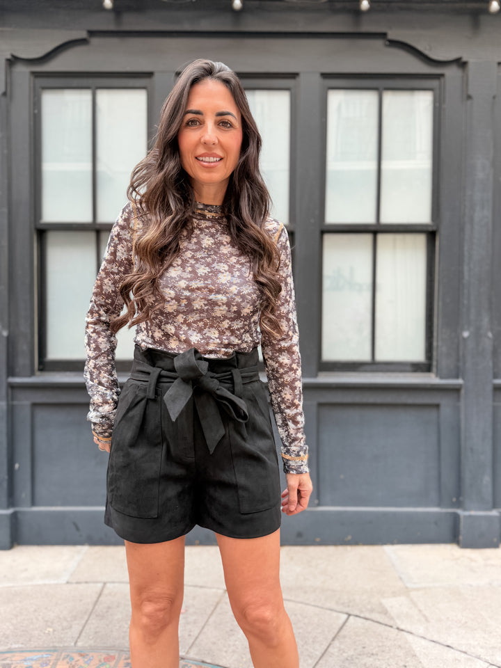 The Mila Suede High-Waisted Shorts - Black