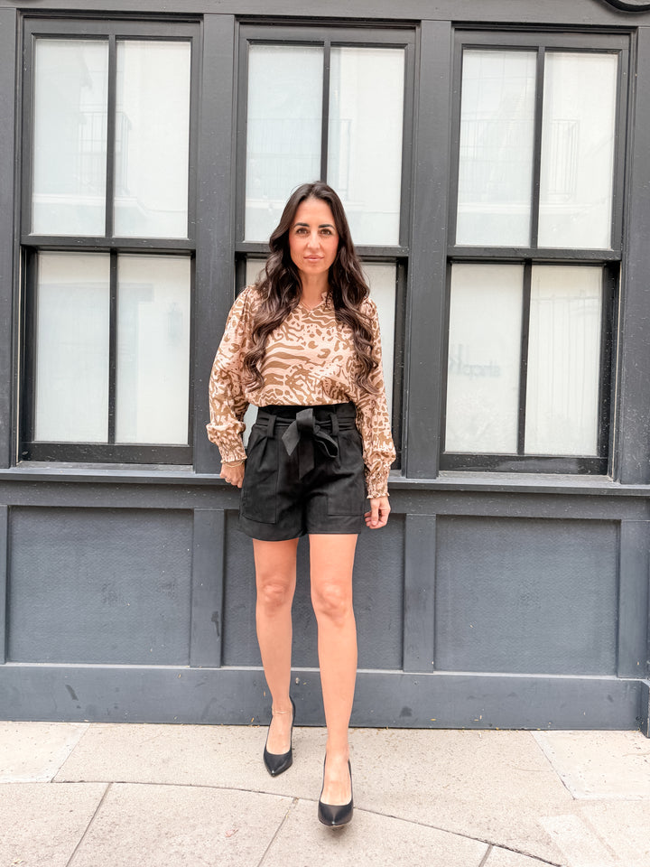 The Mila Suede High-Waisted Shorts - Black