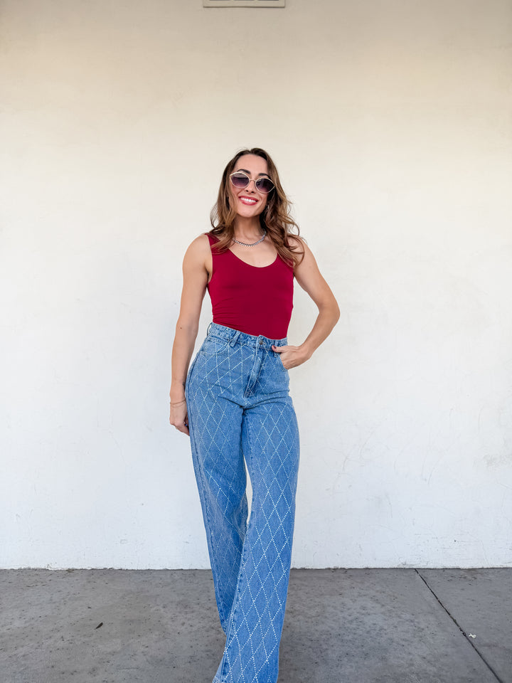 The Nicolette V-Neck Tank - Cabernet