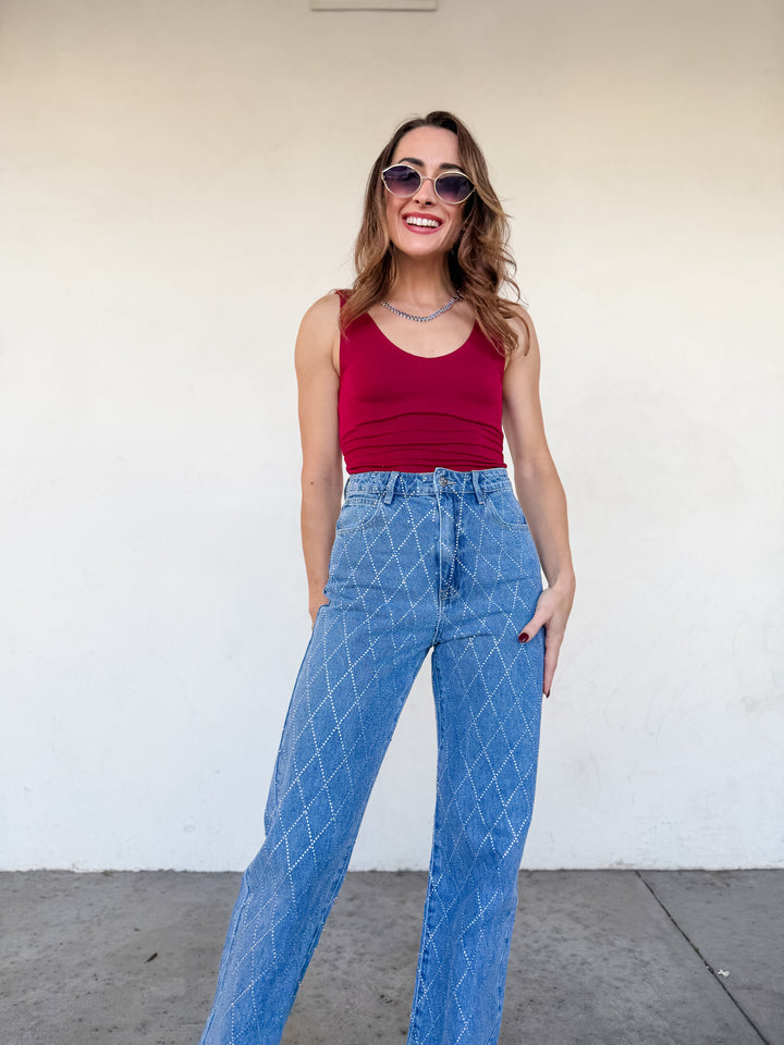 The Nicolette V-Neck Tank - Cabernet