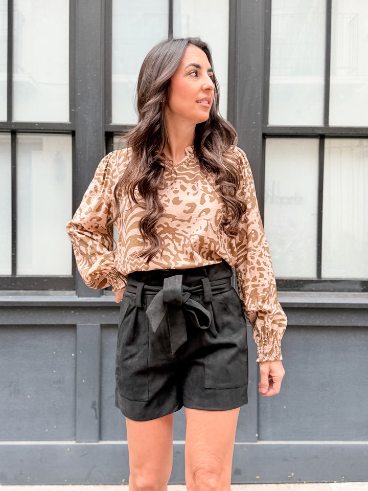 The Mila Suede High-Waisted Shorts - Black