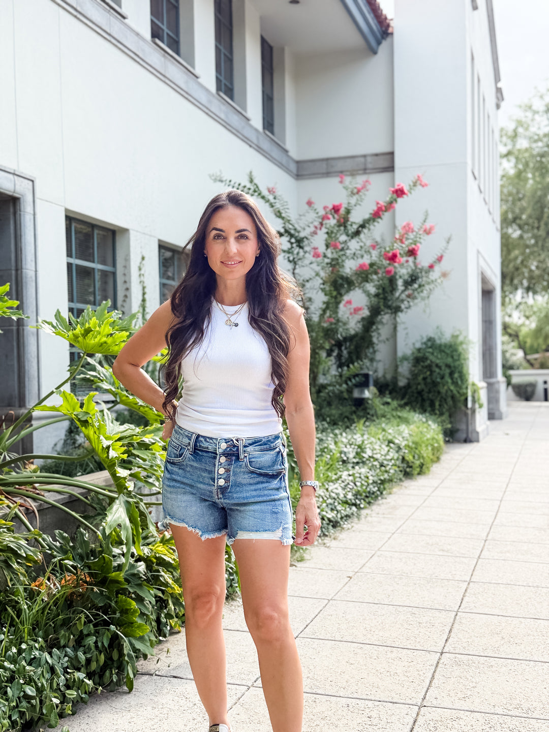 The Billie High Rise Button Denim Shorts