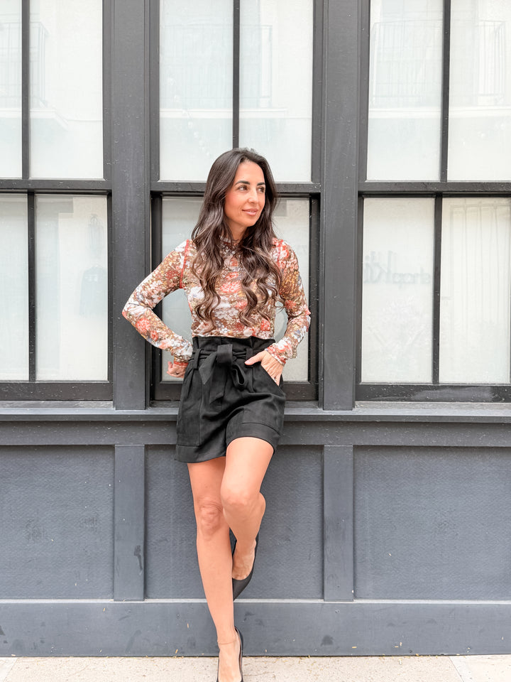 The Mila Suede High-Waisted Shorts - Black