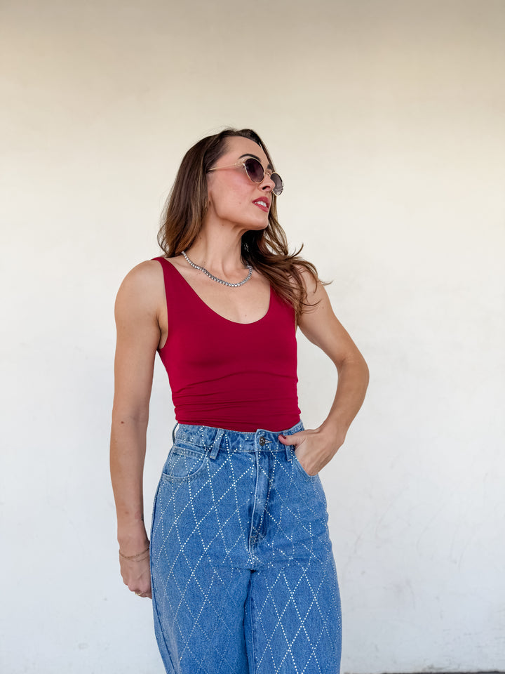 The Nicolette V-Neck Tank - Cabernet