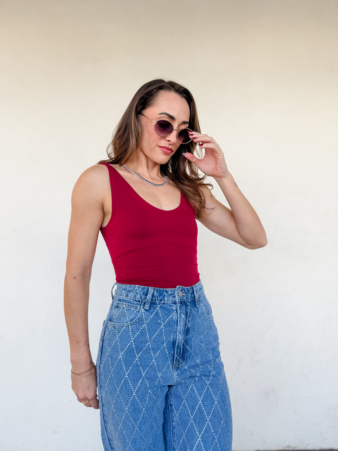 The Nicolette V-Neck Tank - Cabernet