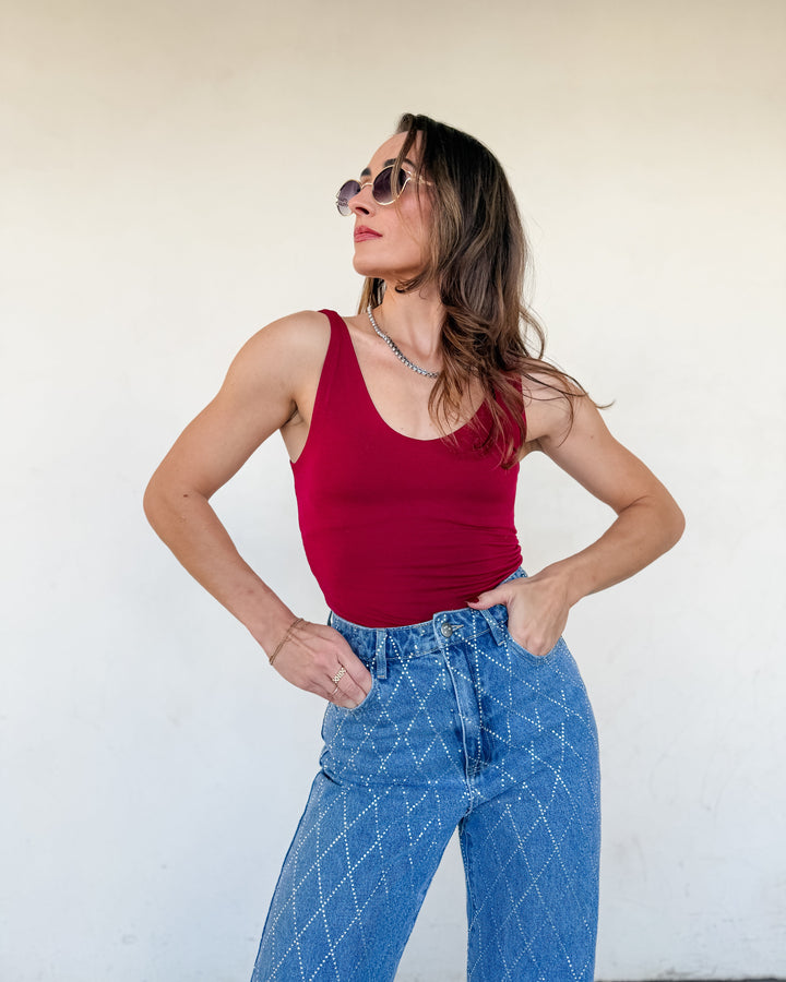 The Nicolette V-Neck Tank - Cabernet