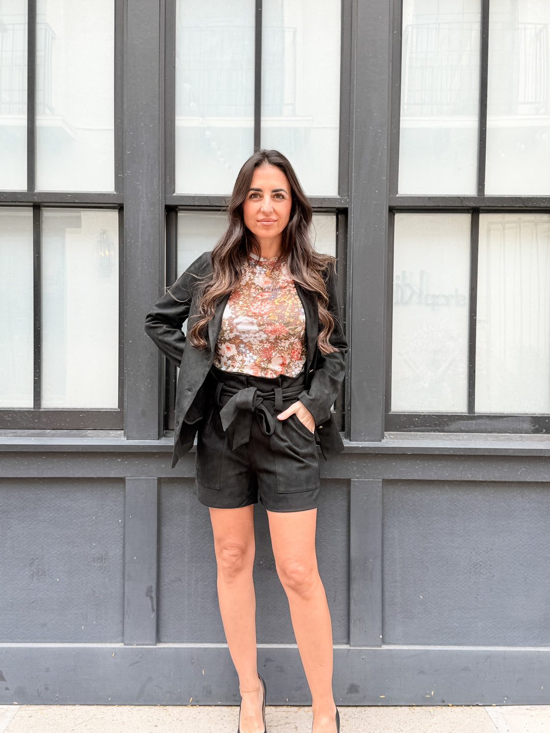 The Sloane Suede Deep-Neck Blazer