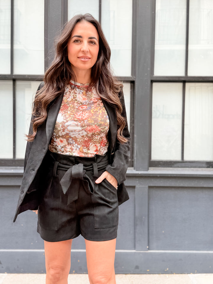 The Mila Suede High-Waisted Shorts - Black