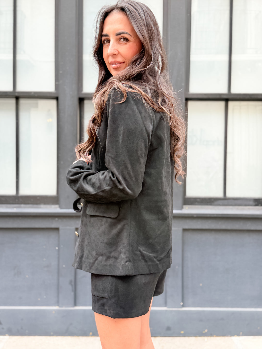 The Sloane Suede Deep-Neck Blazer