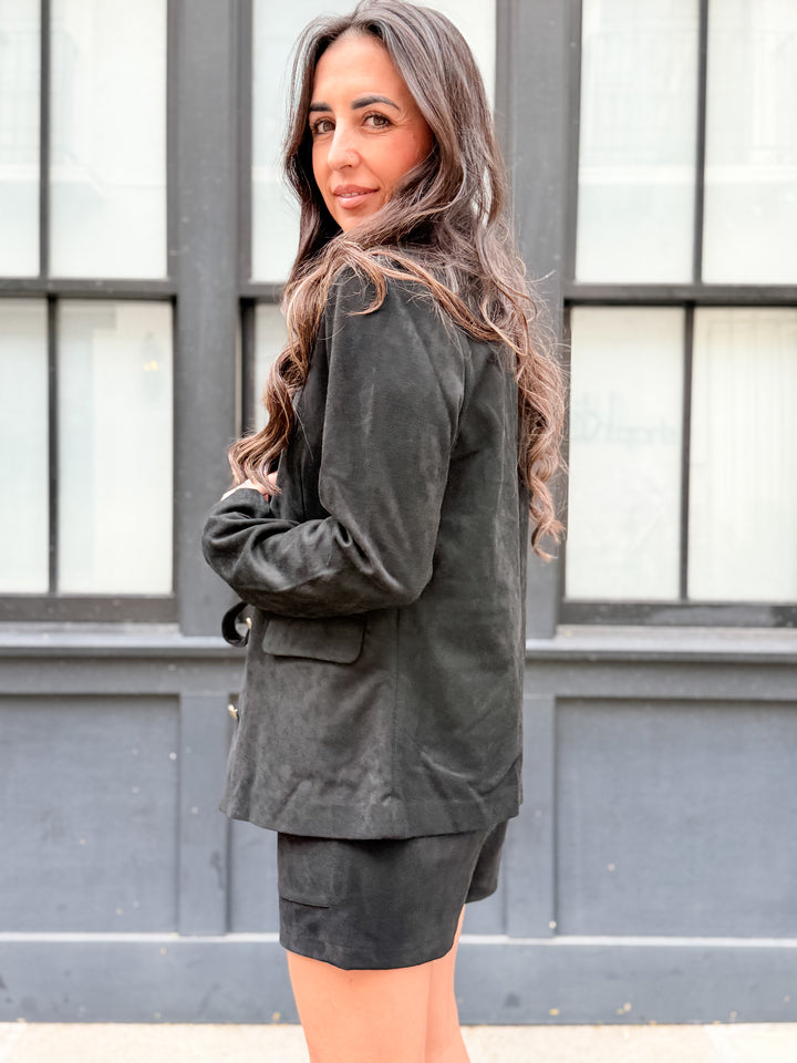 The Sloane Suede Deep-Neck Blazer