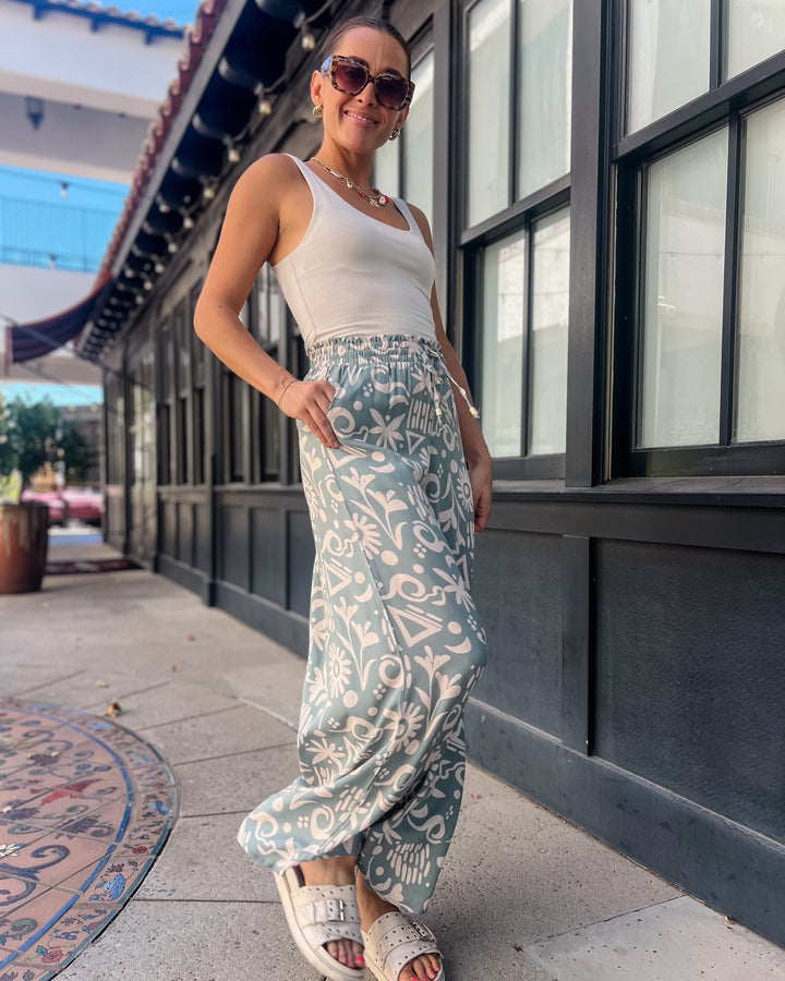 The Ava Print Pants - Sage