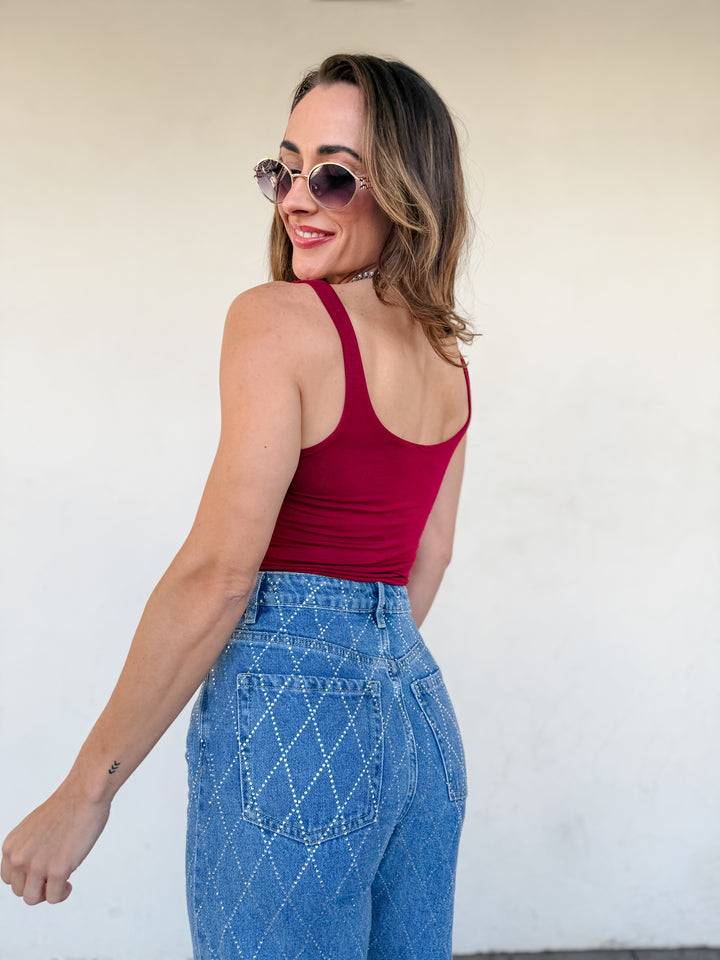 The Nicolette V-Neck Tank - Cabernet