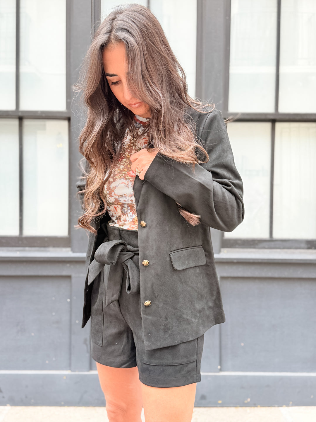 The Sloane Suede Deep-Neck Blazer
