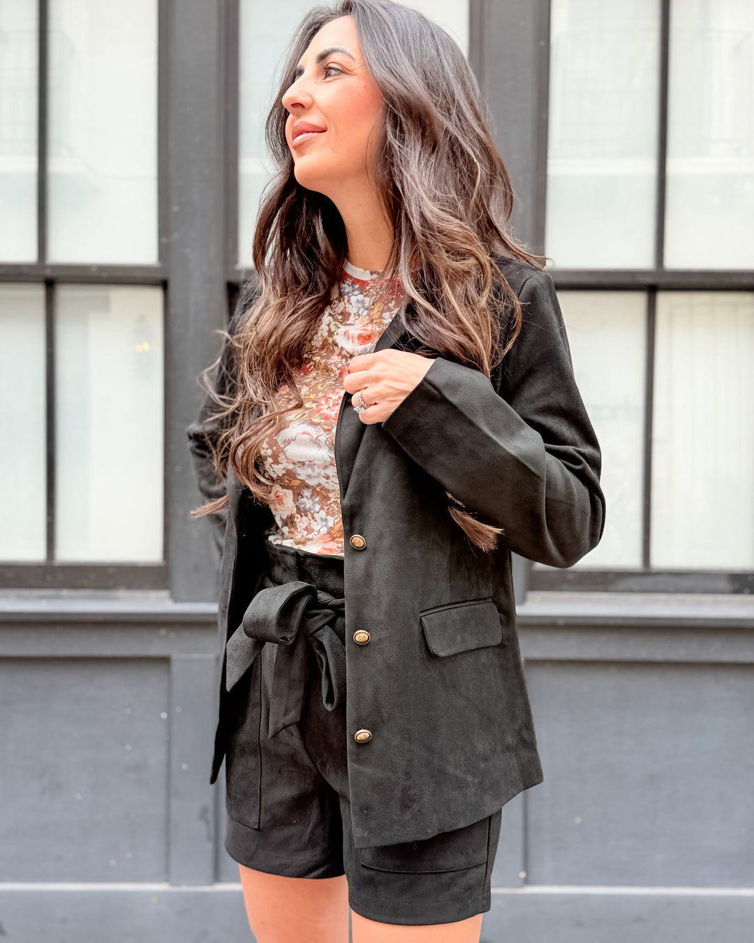 The Sloane Suede Deep-Neck Blazer