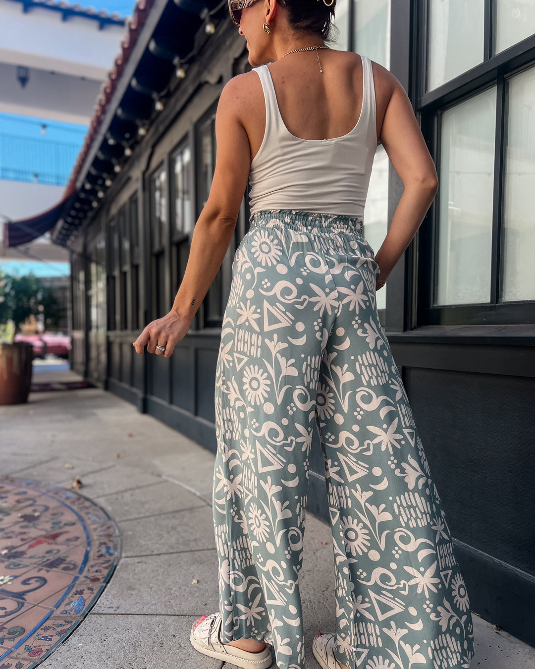The Ava Print Pants - Sage
