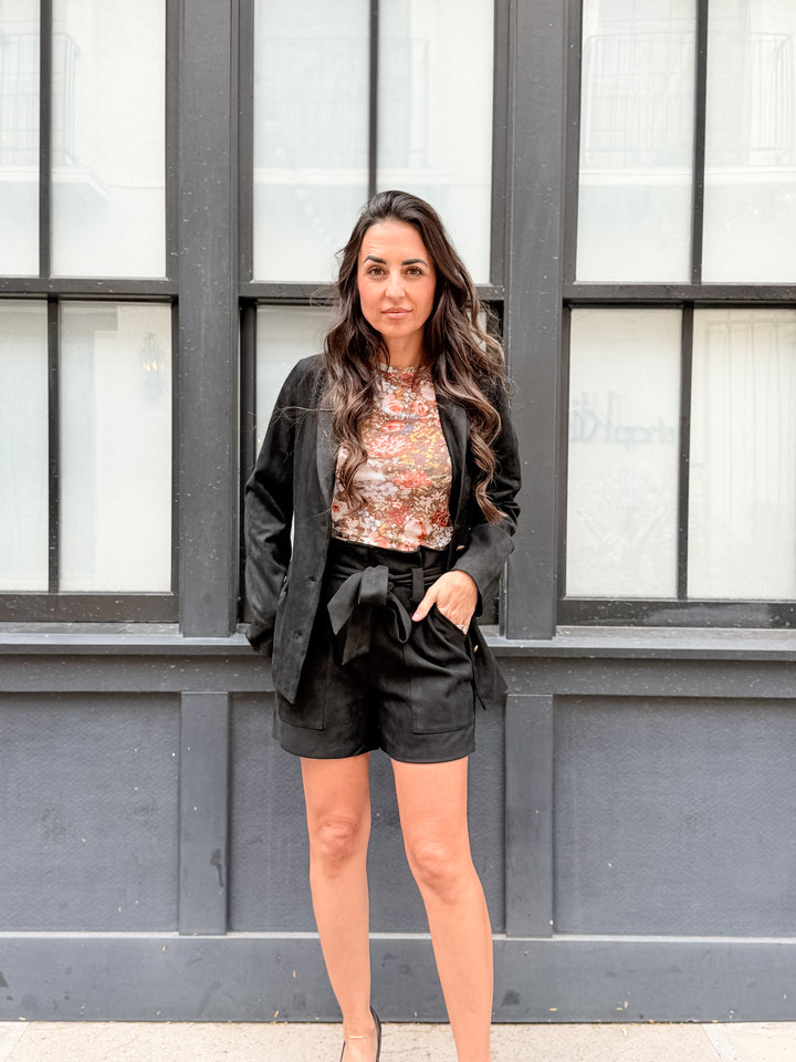 The Sloane Suede Deep-Neck Blazer