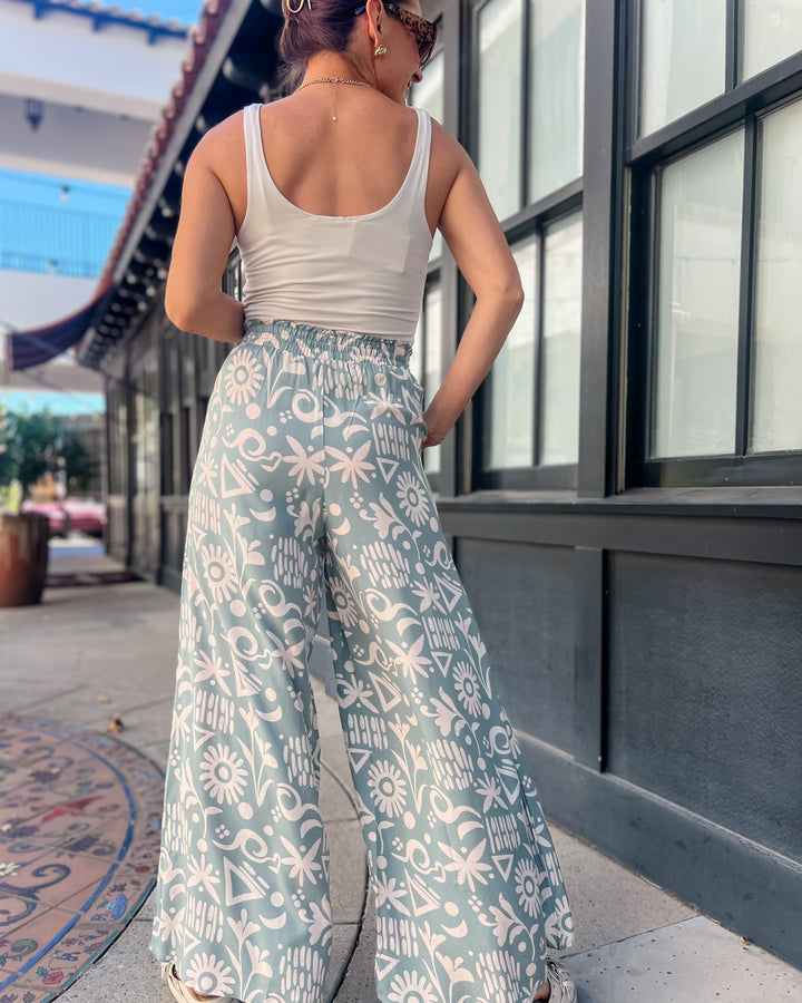 The Ava Print Pants - Sage