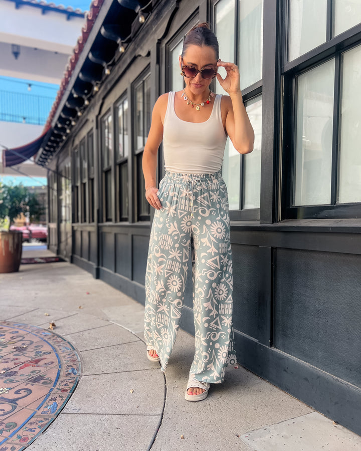 The Ava Print Pants - Sage