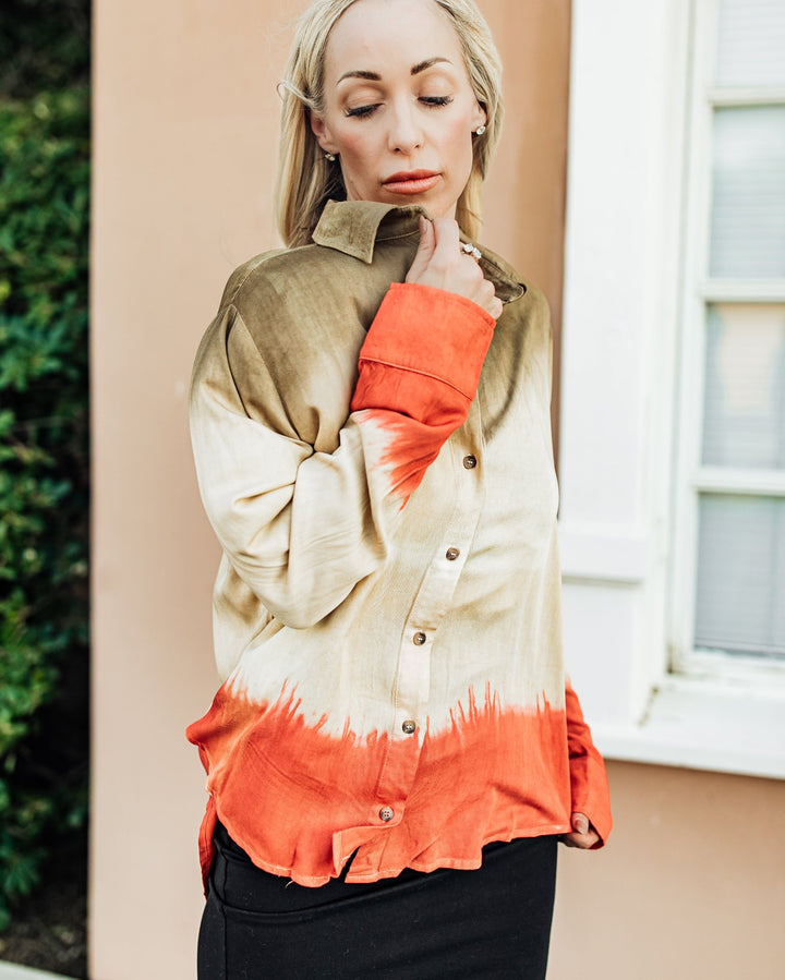 Ombre Tie Dye Button Down Shirt