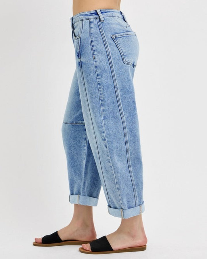 High-Rise Boyfriend Cuffed Barrel Jean by Risen