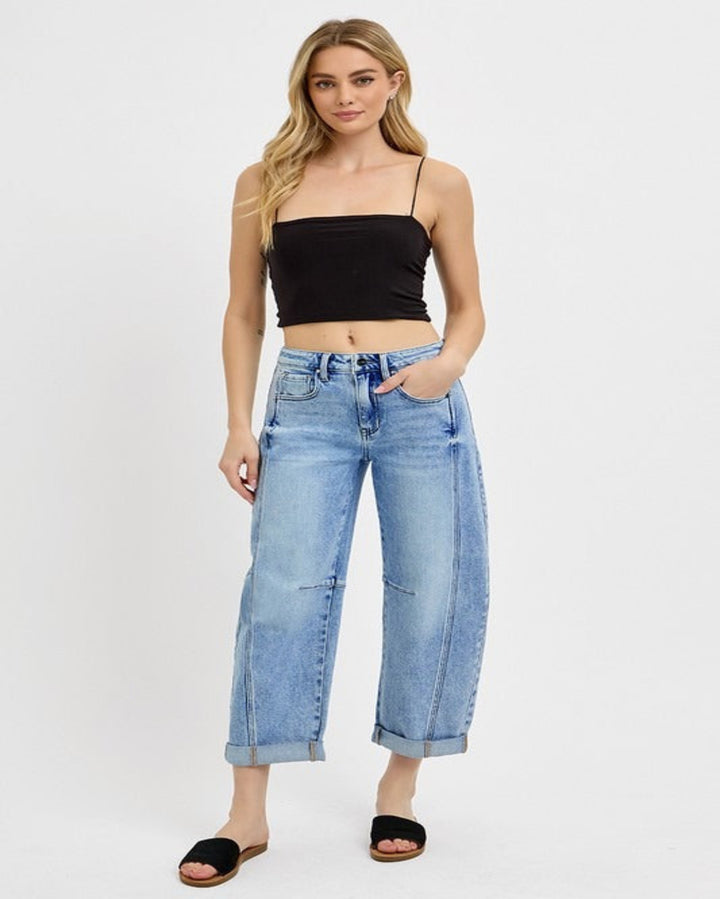 High-Rise Boyfriend Cuffed Barrel Jean by Risen