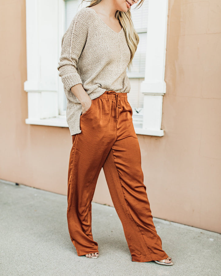 Relaxed Drawstring Satin Pants