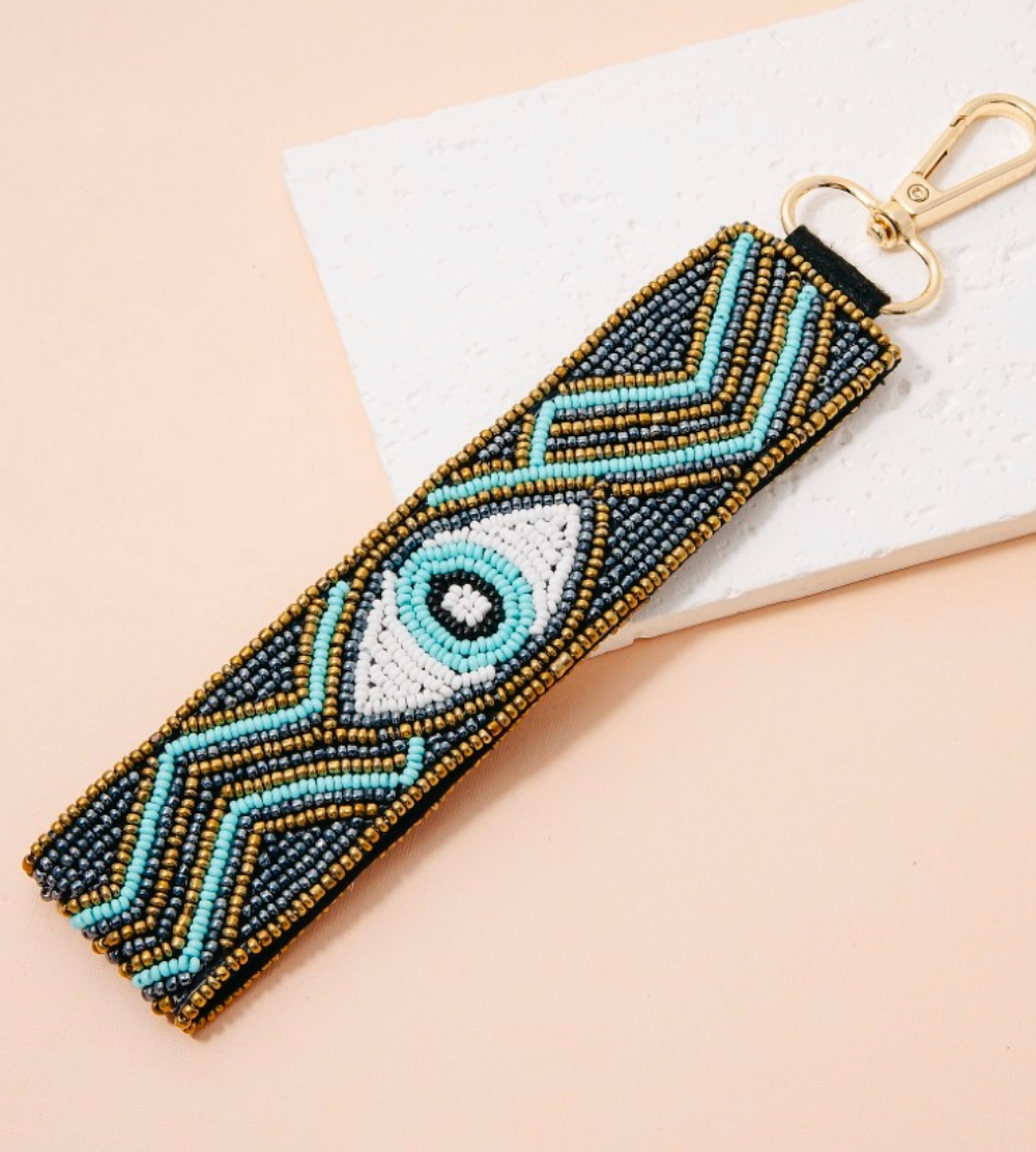 Evil Eye Aztec Beaded Wristlet Keychain