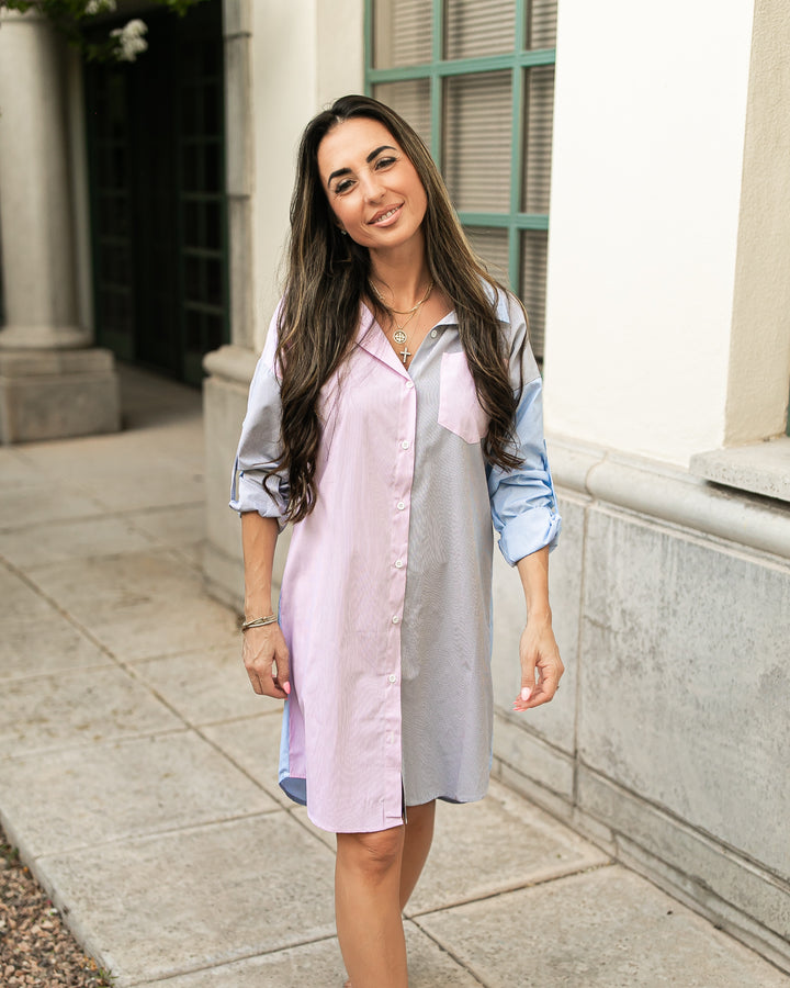 The Pamela Multicolor Stripe Button Down Shirt Dress