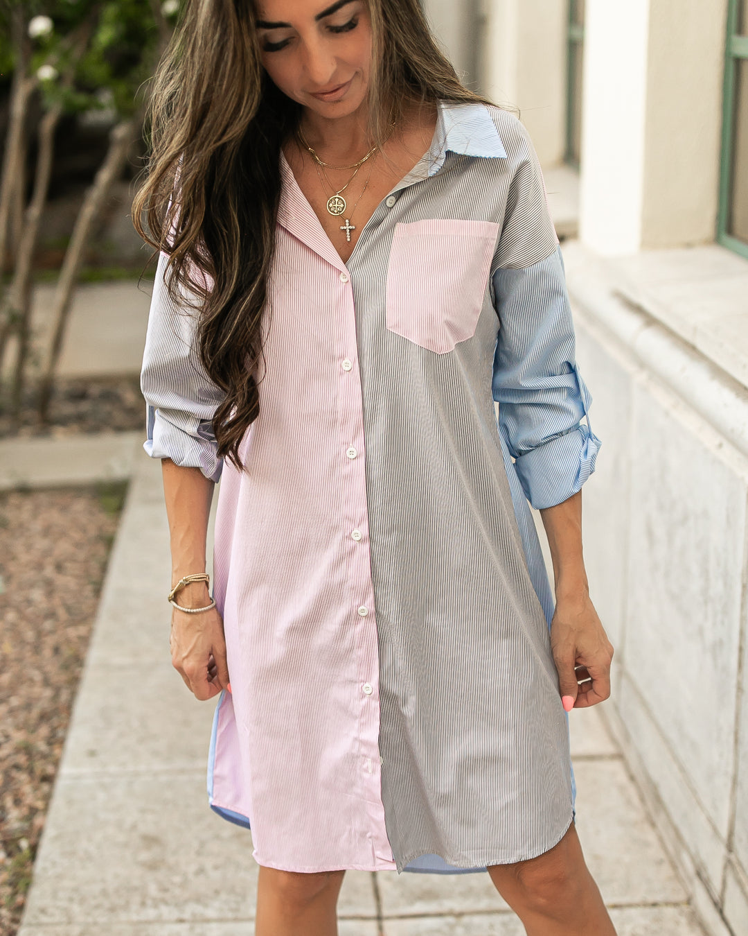 The Pamela Multicolor Stripe Button Down Shirt Dress