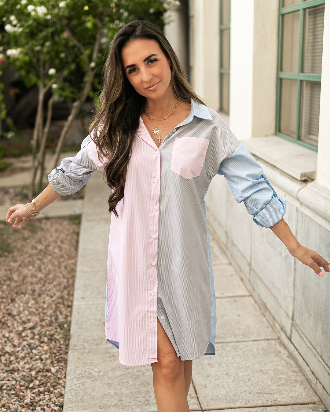 The Pamela Multicolor Stripe Button Down Shirt Dress