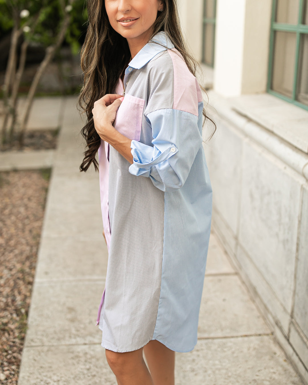 The Pamela Multicolor Stripe Button Down Shirt Dress