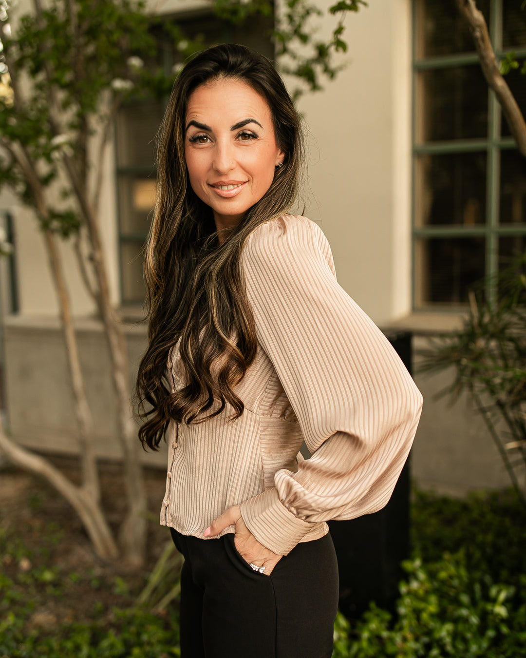 Elliana Stripe Button Down Blouse